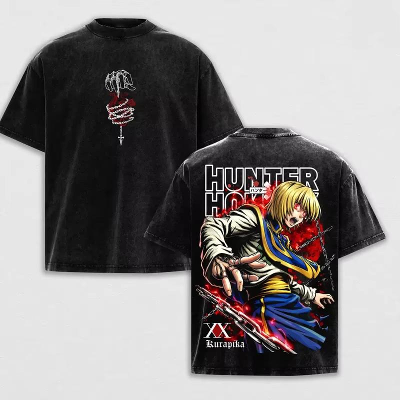 Hunter X Hunter Print Washed T-shirt Oversized Unisex Harajuku Printed Cotton Neutral O-Neck Short Sleeve high quality soft tees