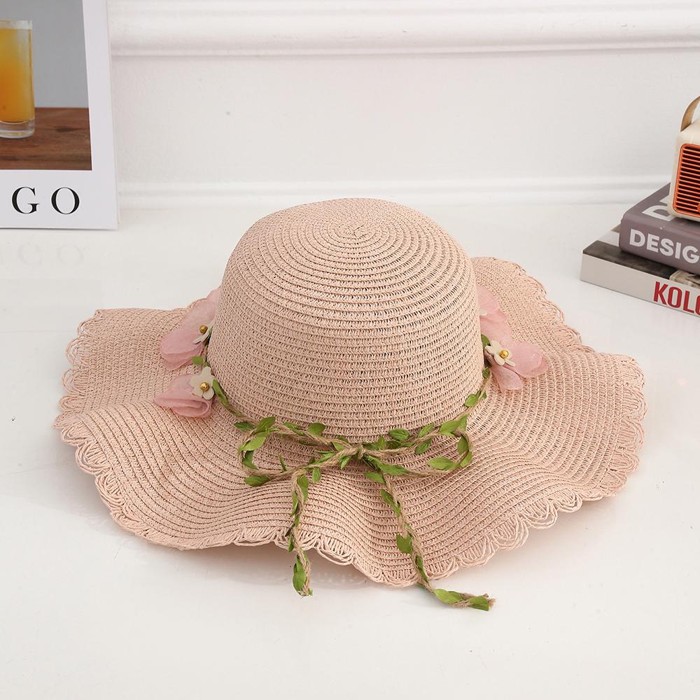 Elegant Flowers Lace Trim Wide Brim Straw Hats Women Summer Beach Caps for Casual Daily Outdoor Holiday Sweet UV Protection Hat