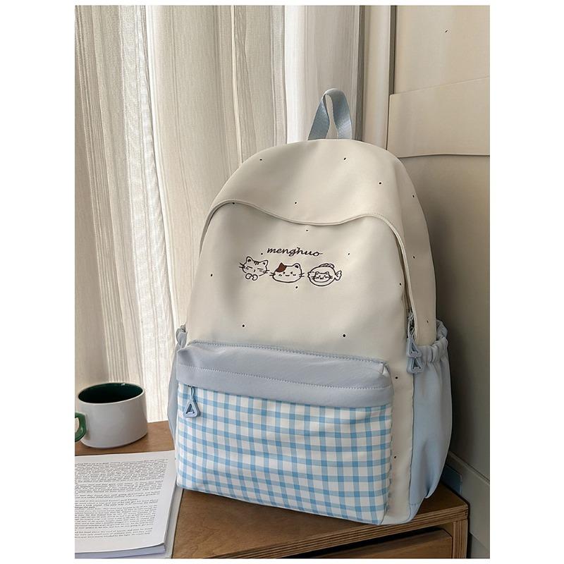 Japanese ins new high-value, fresh, sweet and cute cartoon plaid backpack, lightweight backpack for junior high school students
