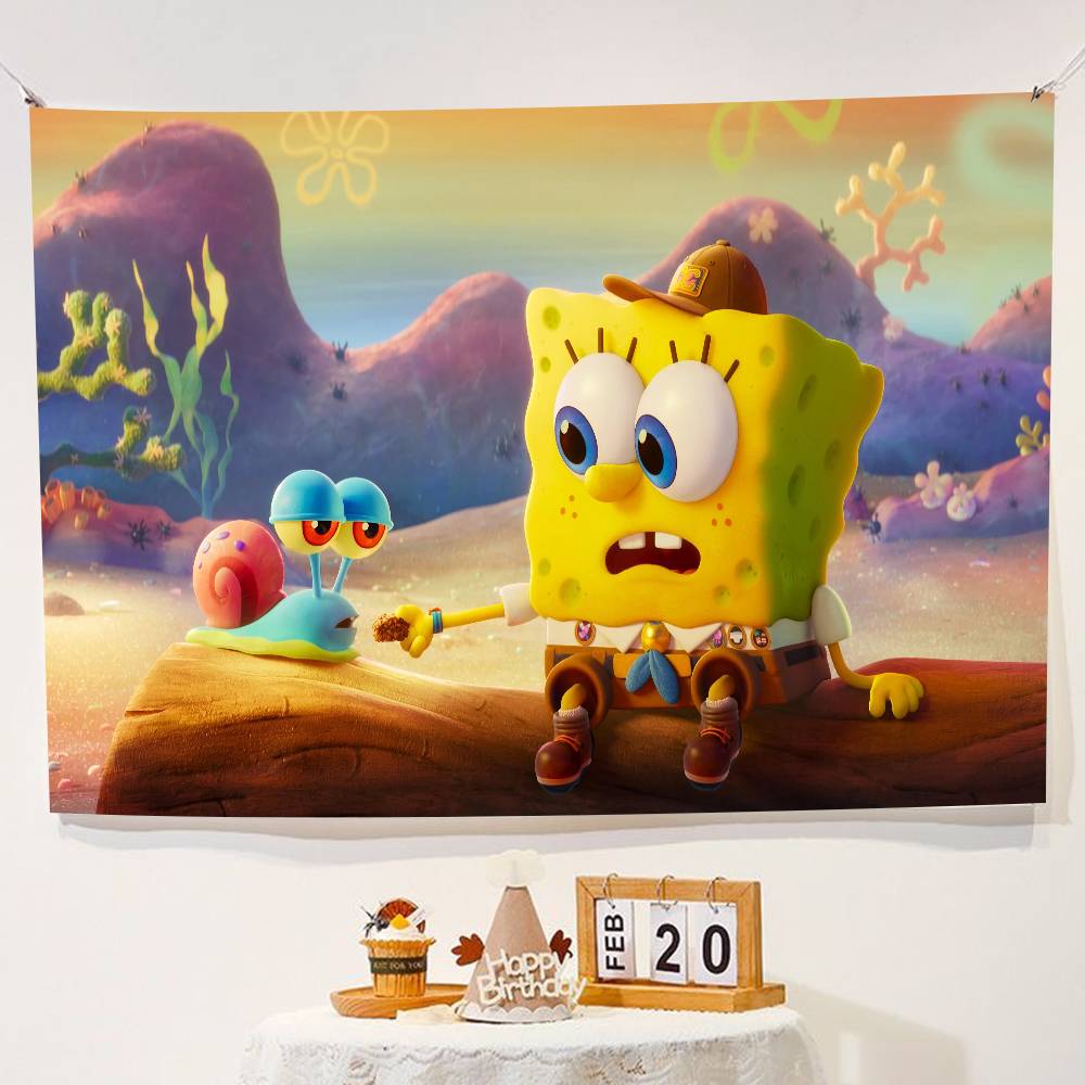 Cartoon Sponge And Bobs S-SquarePant Party Decorations Backdrop Photography Background Photo Studio Props Banner