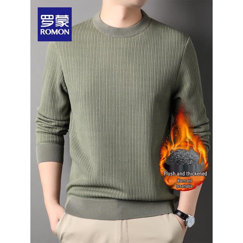 ROMON Men's Waffle Knit Fleece Lined Sweater