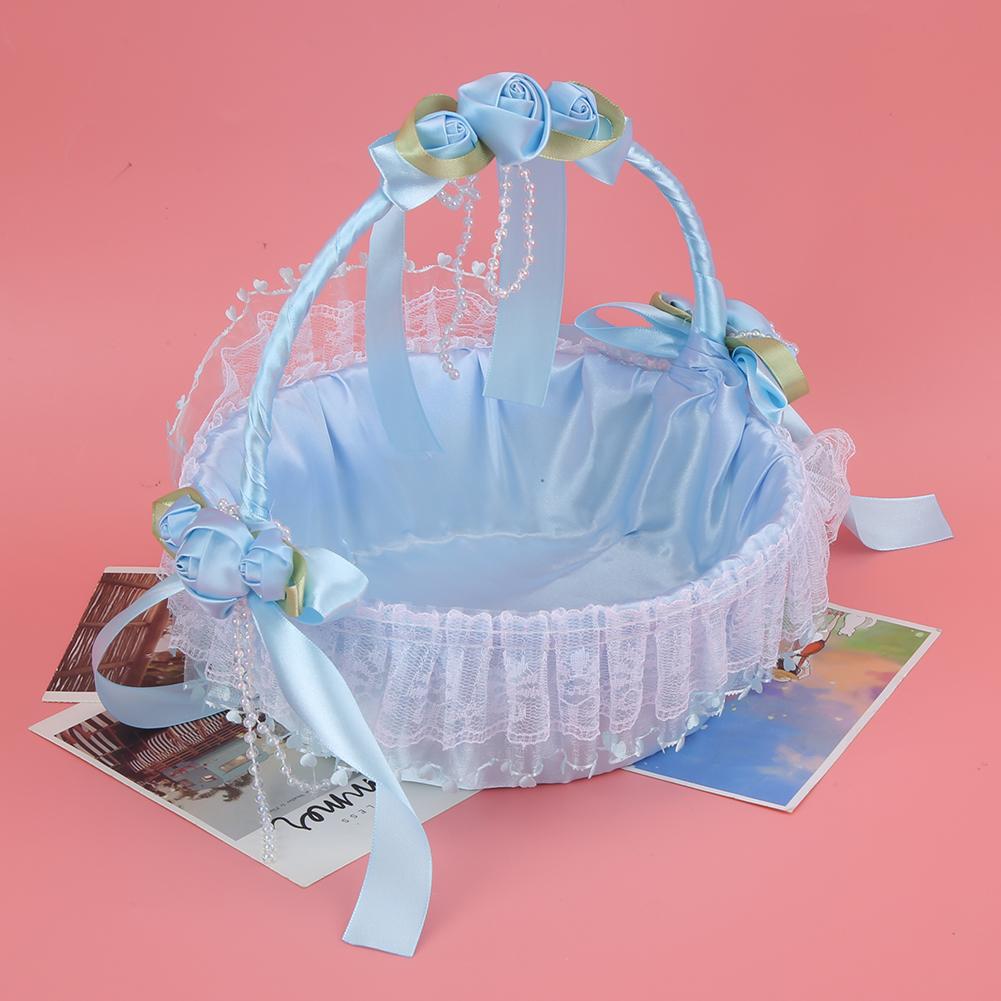 Tragbarer Hochzeitsspitzen-Blumenkorb Süßigkeitenbehälter Party-Zeremonie-Zubehör DekorationBlau