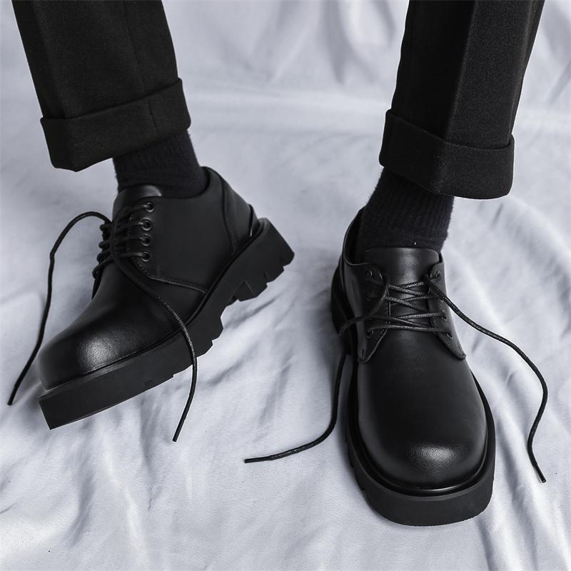 Fashion Casual men's leather shoes Luxury design minimalist style Business and Work Trendy young outdoor shoes Black thick soled