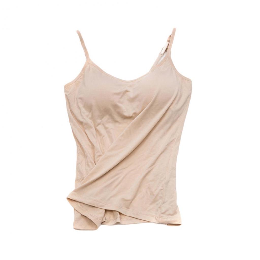 Lady Padded Adjustable Spaghetti Strap Tank Top Solid Color Comfortable Camisole