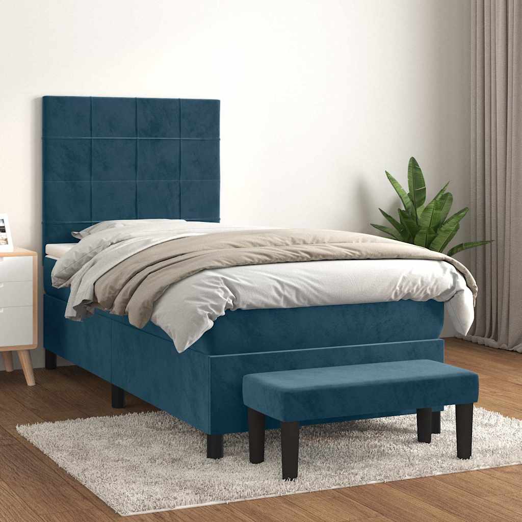 Box Spring Bed with Mattress Dark Blue 100 x 200 cm Velvet