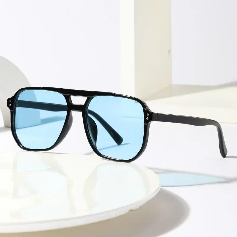 Outdoor Ocean Slice Double Beam Sunglasses New Retro Jelly Color Women Square Sunglasses Uv400 Eye Protection Goggles