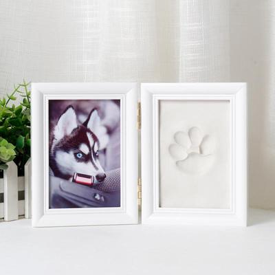 Pet Paw Print Photo Frame - 5-inch Solid Wood Frame with DIY Ink Pad for Dog or Cat Memorial Paw Prints