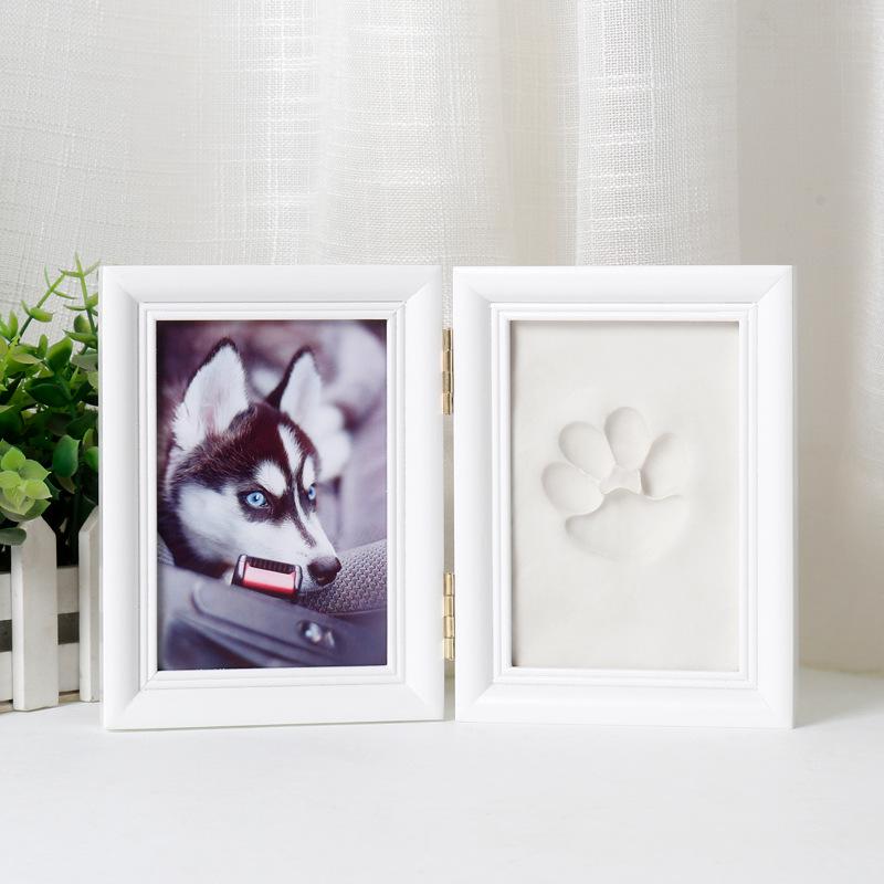 Pet Paw Print Photo Frame - 5-inch Solid Wood Frame with DIY Ink Pad for Dog or Cat Memorial Paw Prints