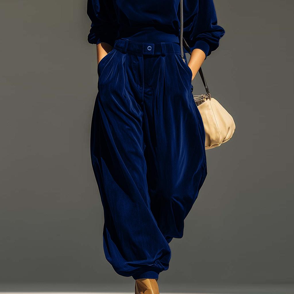 Women's Fashion Color Long Sleeve Casual Tapered Pants Two,Piece Set