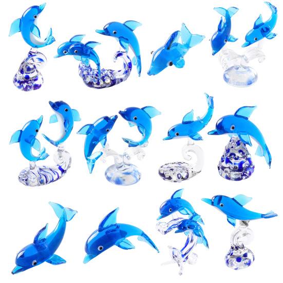 Dolphin Statue Clear Vivid Colorful Lovely Small Animal Glass Miniature Home Decoration