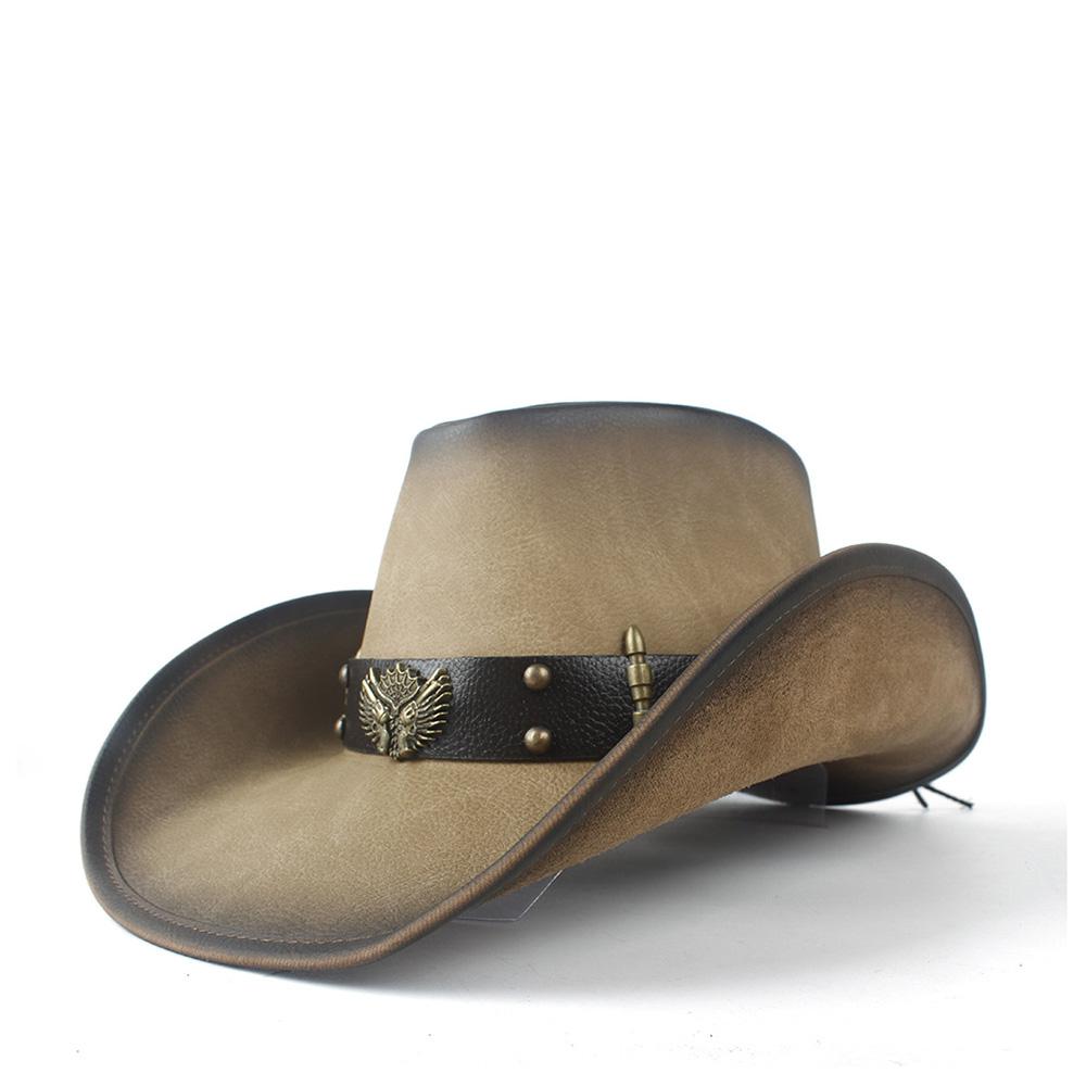 Pălărie de cowboy occidentală 100% din piele pentru bărbați, pentru gentleman, tată, Jazz, Sombrero Hombre, mărimea 58-59CM, stil 36