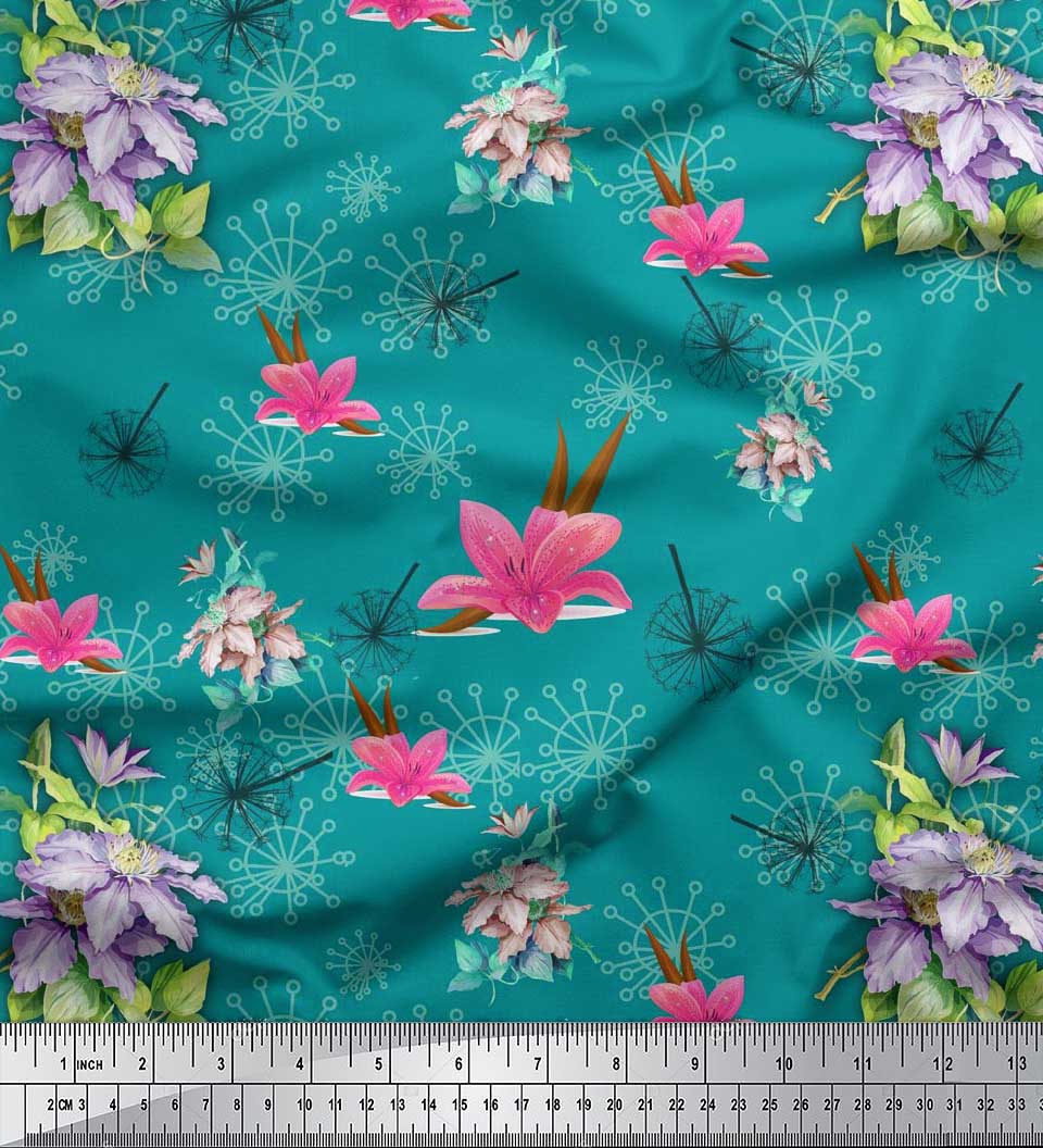 

Soimoi Japan Crepe Satin Fabric Leaves & Lily Floral Print Sewing Fabric metre 42 Inch 42 Inch Wide - Poly Crepe зелений