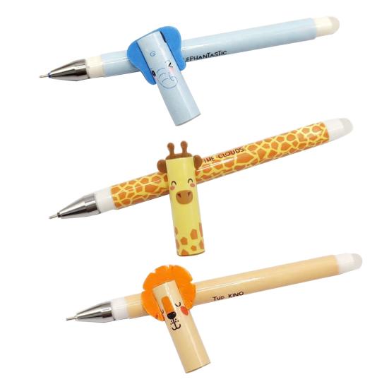 Elephant Lion Erasable Gel Pen Set Cute Animal Theme Smooth Writing Pen for Kids 0.7mm Tip Easy Erase Fun School