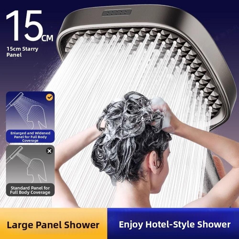 High Quality 15CM Large Panel Bath Shower Head High Flow Detachable Pressurized Shower Head 4 Modes Shower Replacement Universal
