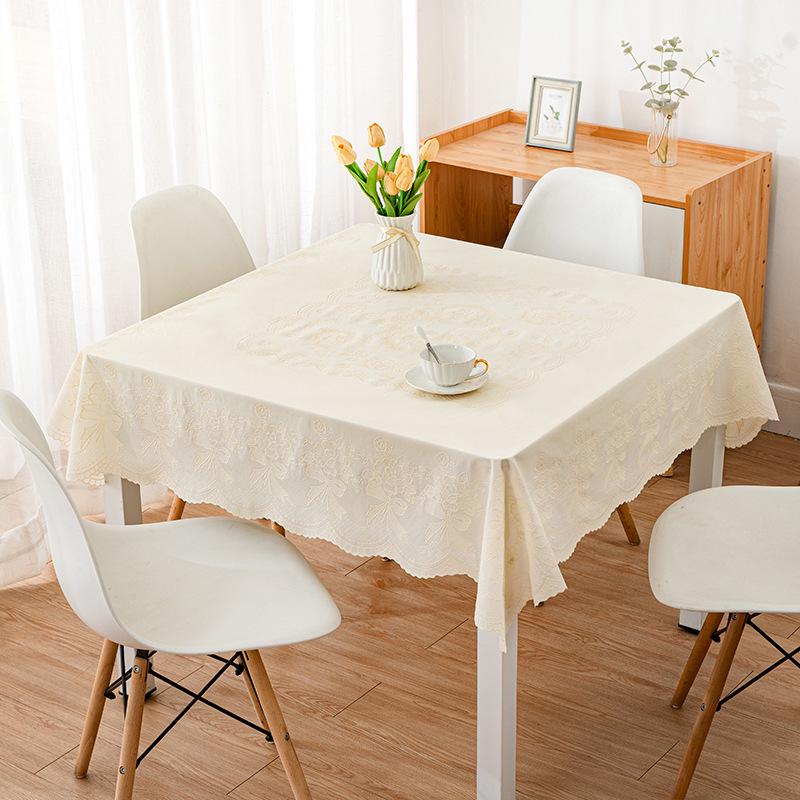 Beige Waterproof Lace Round Tablecloth: Wash-Free, Stain-Proof, Heat-Resistant