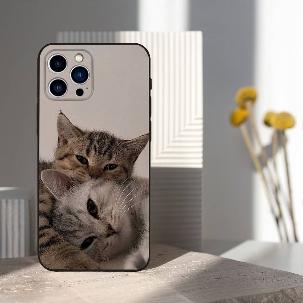 

Милый чехол с животными, кошка, для iPhone 12, 14, 15, 16, 11, 17, 13, X, Mini, SE, XS, Plus, Pro, Max, 8, 7, XR, Мягкий силикон, Черный iPhone15PRO