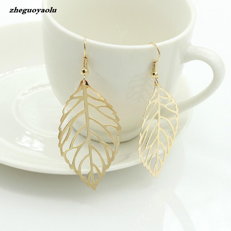 Retro Charm Bohemian Noble Hollow Leaves Pendant Earrings For Women Jewelry Accessories Crystal Earrings