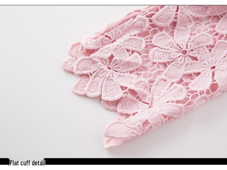 Rochie Roz Casual Mărimi Mari din Dantelă Solubilă în Apă pentru Persoane de Vârstă Mijlocie și Vârstnice