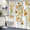 1 Yellow Butterfly and Light Yellow Flower Shower Curtain - with Green Vines, Polyester Fabric, with Hooks, Machine Washable