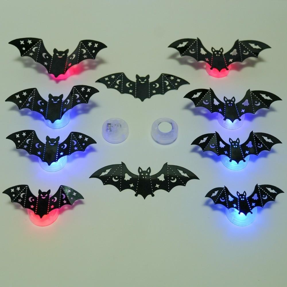 8Pcs PET Material LED Bat Light Stereoscopic Bat Night Light  For DIY Party Decorations