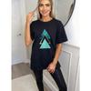 Oversized T Shirt Black Geometric Triangle Print Casual Wear For Women