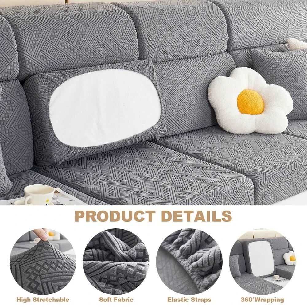 Luxury Jacquard Sofa Seat Cushion Cover Solid Elastic Sofa Cover Anti-dust Furniture Protector Living Room Sectional Couch Cover