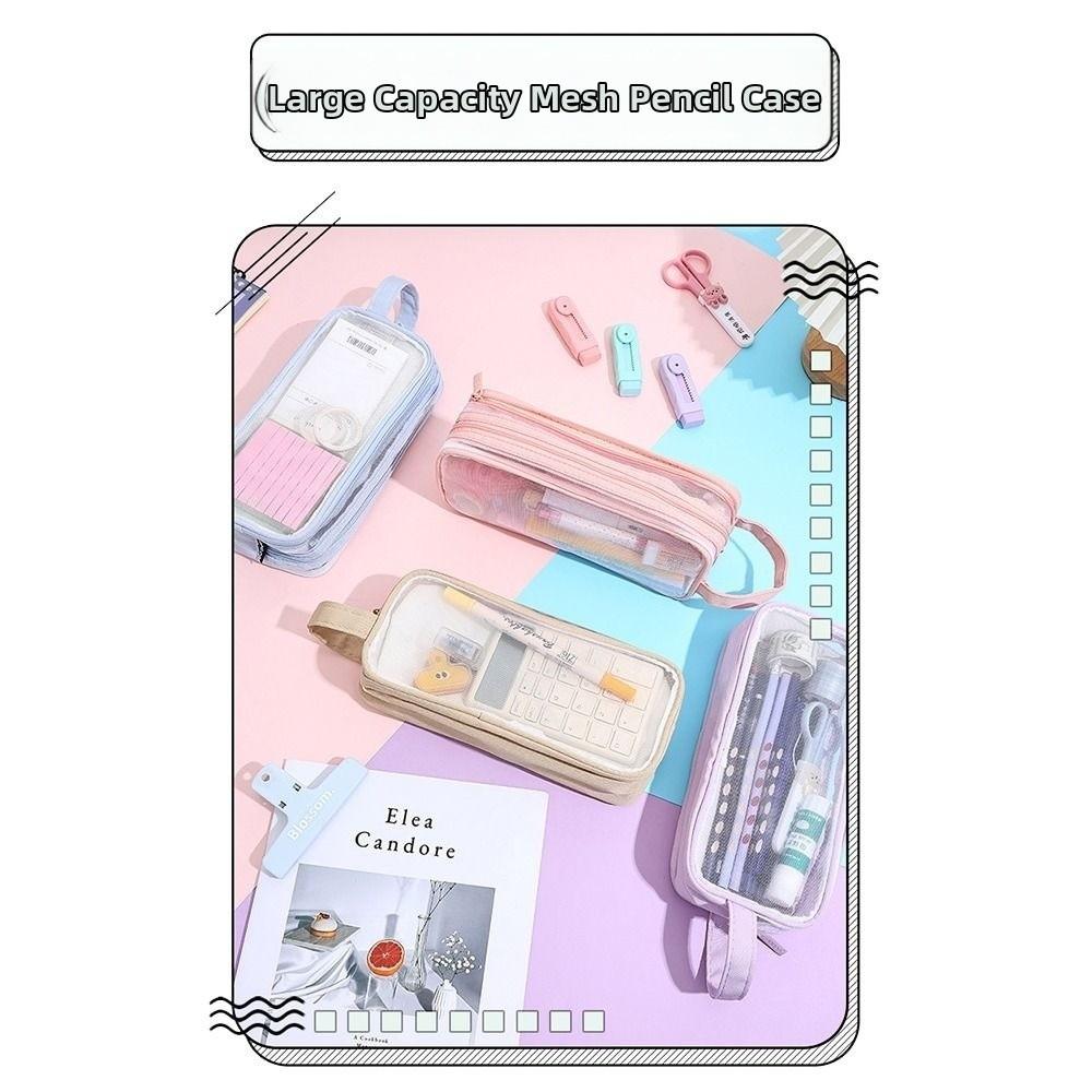 Transparent Pencil Case Mesh Stationery Pouch New Pen Organizer Bag Stationery