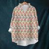 Women's Loose Ruffled Retro Floral Print Stand Collar Long Sleeve Cotton And Linen Top