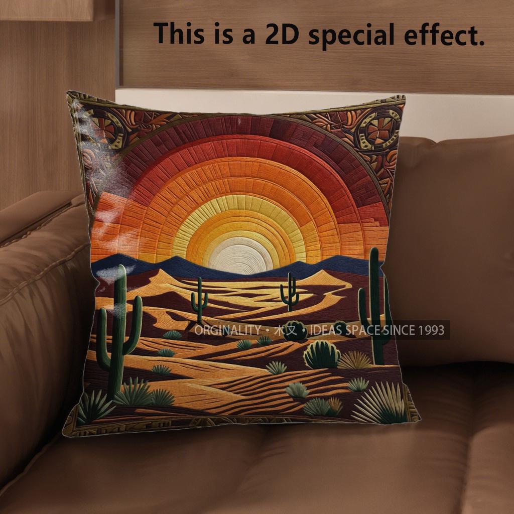 2D Sunset Desert Cactus Throw Pillow Covers Pattern Cushion Cover Suitable For Sofa Bedroom Car Pillow Cover