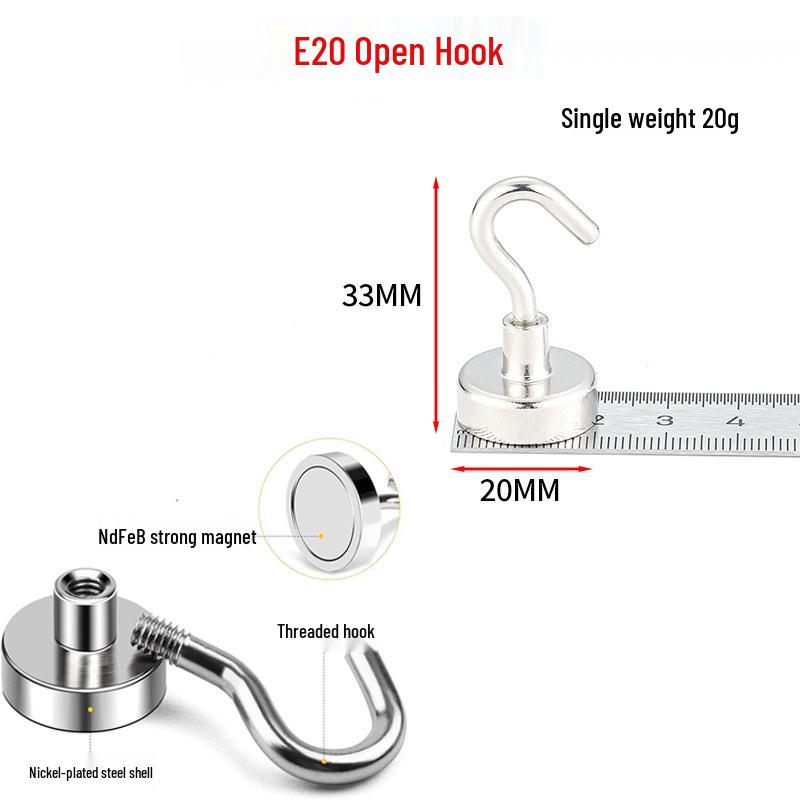 Strong NdFeB Magnetic Hook Refrigerator Sticker: No-Drill, Open, Round Magnet
