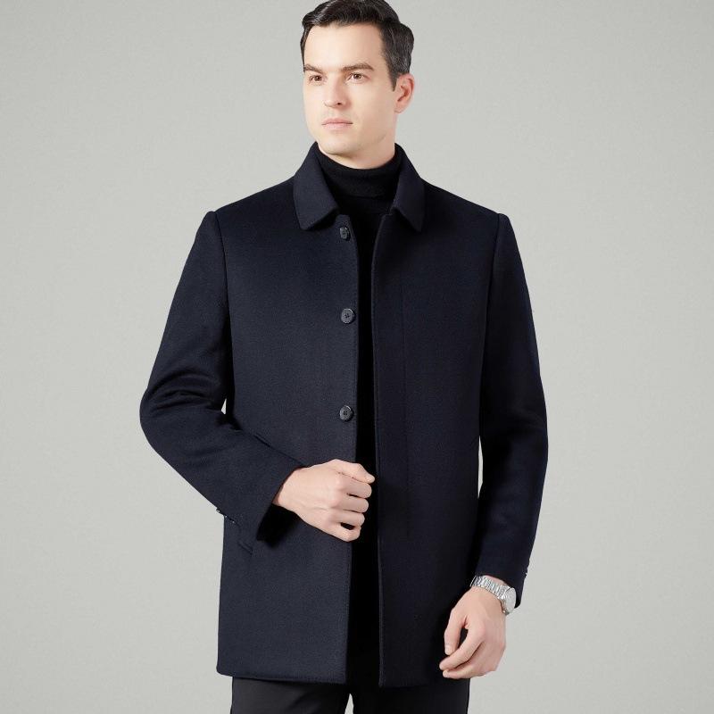 Winter Middle-aged Wool Coat for Men Dad's Down Jacket Cashmere Windbreaker Double-sided Woolen Thick Lapel Coat