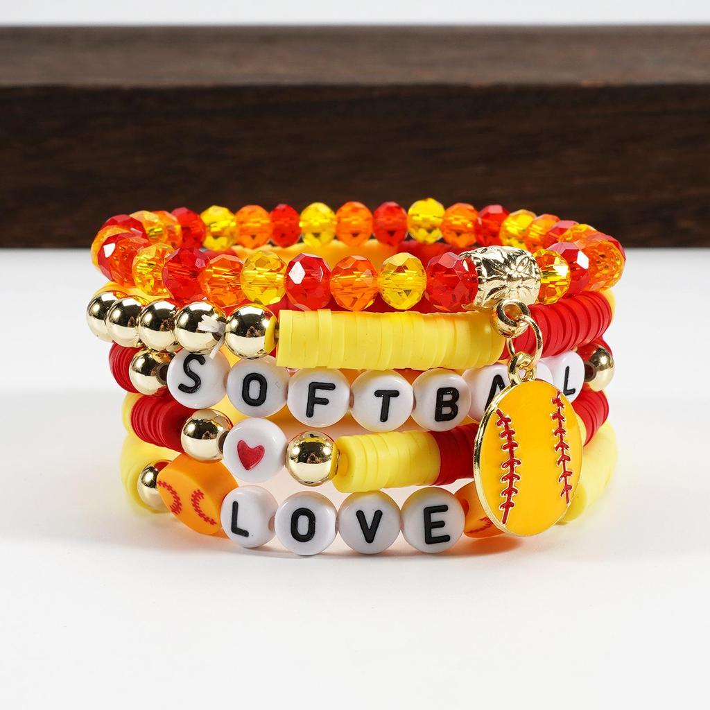 Colorful Letter Polymer Clay Softball Bracelet Set - Fashion Jewelry Gift