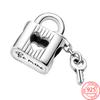 New 925 Sterling Silver Gold Padlock & Key Dangle Charm Fit  Original  Silver Bracelet Beads for Women Fine Jewelry Gift