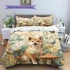Shiba Inu and Fresh Flowers Pattern Bedding Home Decoration Birthday Gift (1 * duvet cover + 2 * pillowcase, without core)