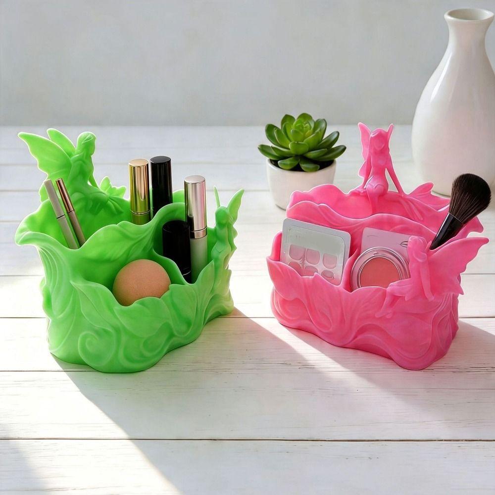Multi-functional 3D Printed Elf Storage Box Cute Multi Grid Makeup Brush Holder Decorative Plastic Desktop Storage Box Office