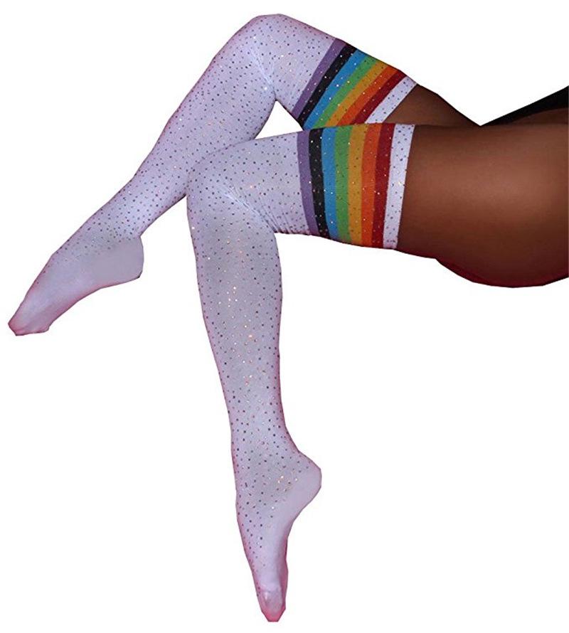 Stylish Rhinestone Women's Over-the-Knee Socks with Three-Stripe Design - XS02