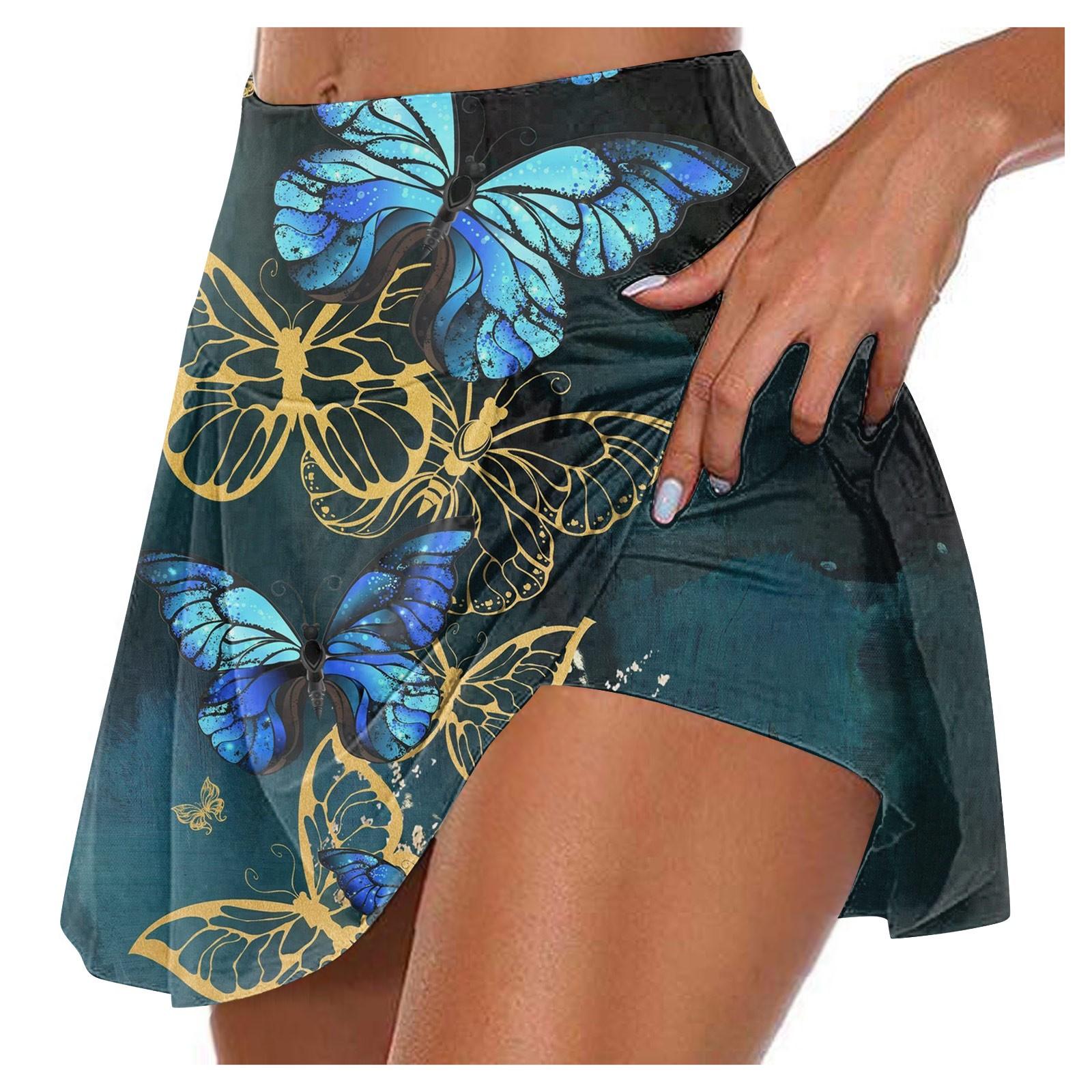 

Женские спортивные эластичные плиссированные теннисные юбки для бега, йоги, внутренние шорты, эластичные спортивные шорты для гольфа L синий