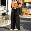 High Street trendy brand casual trousers men's autumn new cotton loose straight wide-leg trousers multi-pocket overalls