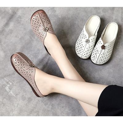 2.5cm Summer Wear Women's New Retro Mother Shoes Soft Bottom Hollow Female Slippers