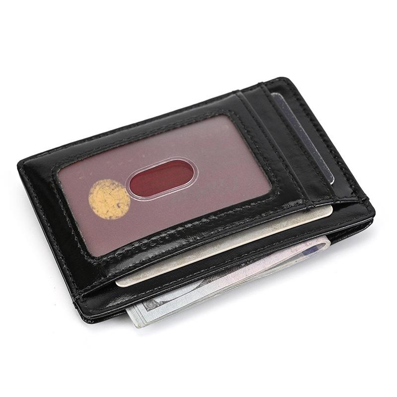 Genuine Leather Ultra-Thin Card Holder Wallet for Men & Women with Photo Slot and Dollar Clip