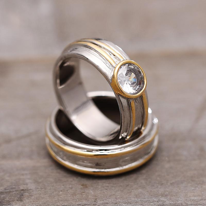 Huitan Stylish Rings with Irregular Line Design Brilliant Vintage Two-tone Finger Accessories Delicate Charming Party Jewelry