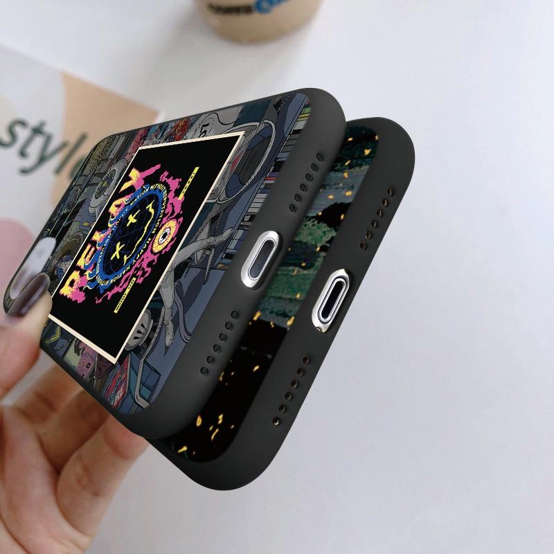 Graffiti Emoticons Patterned Soft Silicone Black Case For Xiaomi Redmi Note 13 Pro 13C Samsung A55 A35 S24 iPhone Camera Protective Shockproof Cover
