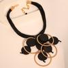Fashion Statement Retro Geometric Ring Wooden Stitching Necklace for Women Wedding Party Accessory