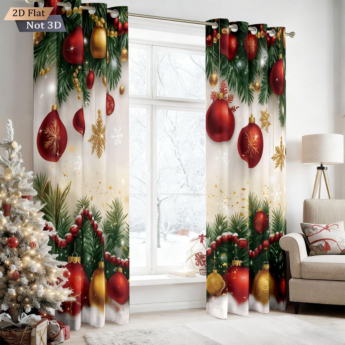 

Color Christmas Ball Printed Perforated Curtains Insulation Multi Size Living Room Bedroom Holiday Decoration Set Of 2 Made Polyester Decor W100*H70(CM)-Grommet top&1PCS