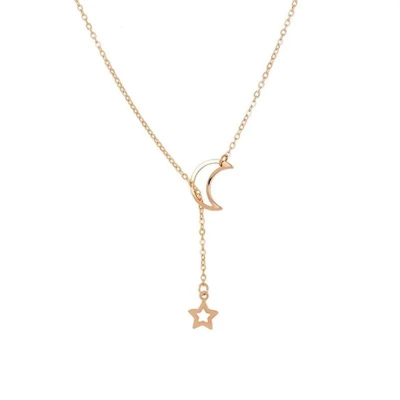 Fashion Creative Gifts Personalized Korean Star Pendant Tassel Necklace for Women Hollow Star Moon Collar Sweater Necklace Decor