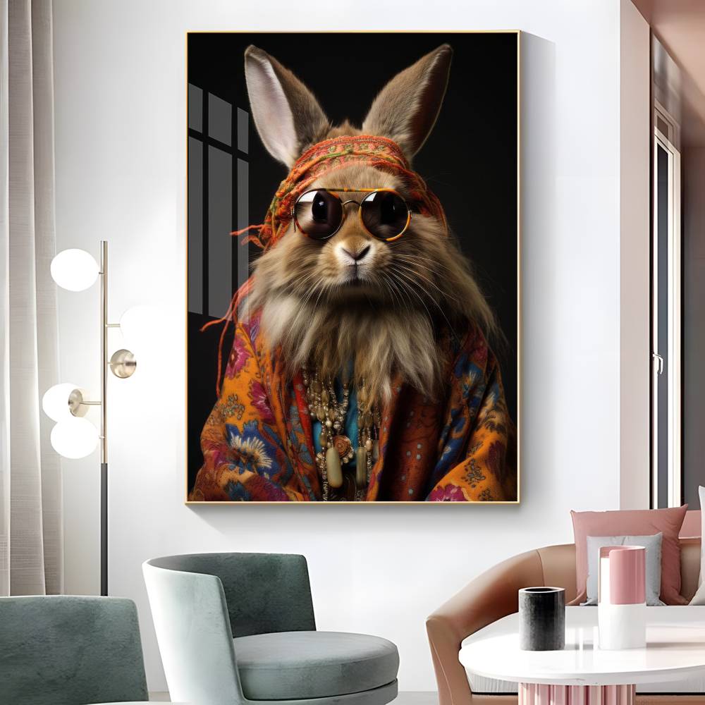1pc Eclectic Fashionista Animal Portrait Poster Sticker Print Waterproof Wall Art For Living Room Bedroom Home Decor