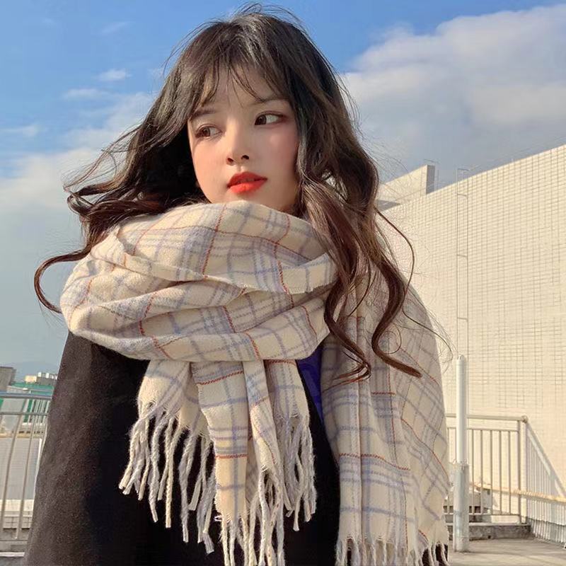 Autumn And Winter Simple Women'S Plaid Scarf Shawl European And American Thick Warm Long Imitation Cashmere Scarf