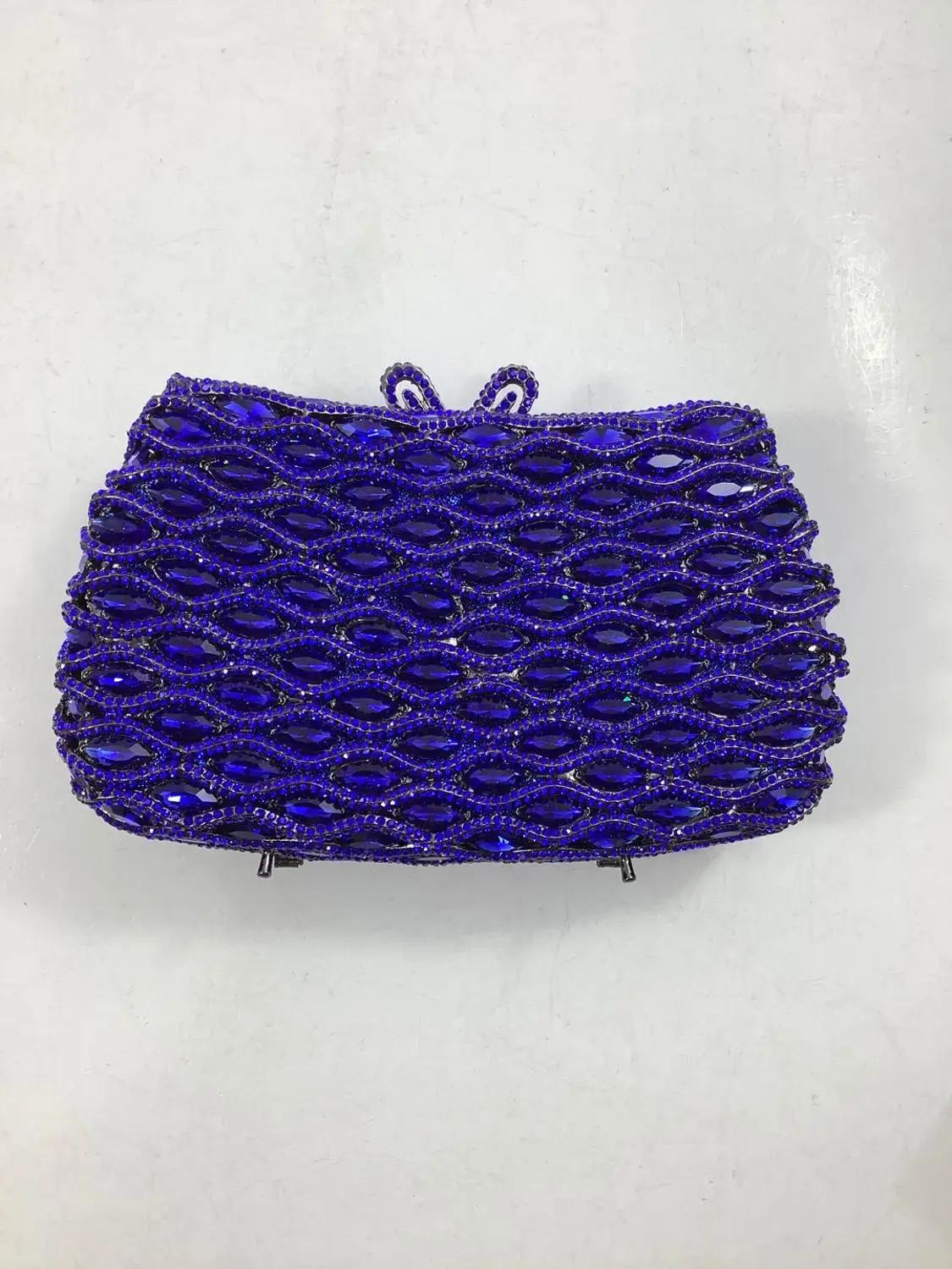 

Bouotique De FGG Luxury Bling Crystal Clutch Evening Handbags for Women Formal Party Dinner Rhinestone Clutch Purse Bridal Bags Small Size синий