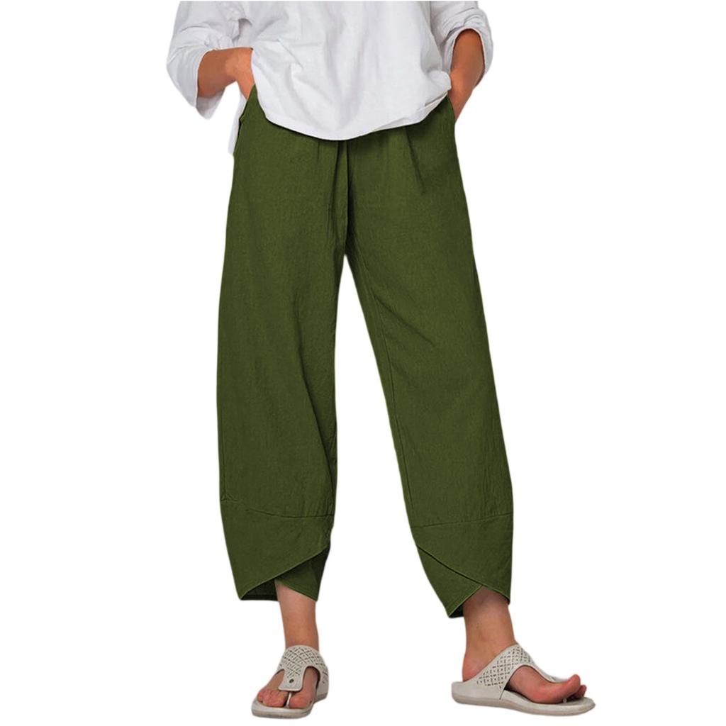 Women's Cotton And Linen Wide-leg Pants High Waist Loose Casual -length Pants