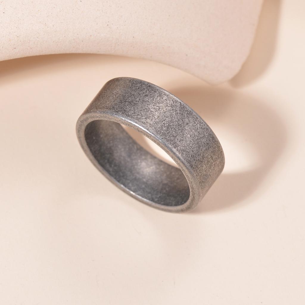 1pc Classic Men's Simple 8mm Dilapidated Ring, Vintage Titanium Steel Ring